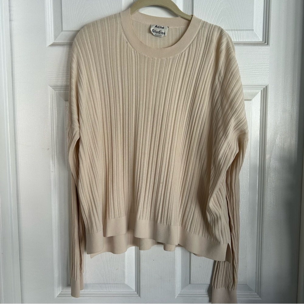 ACNE STUDIOS Cream Ribbed Crewneck Sweater